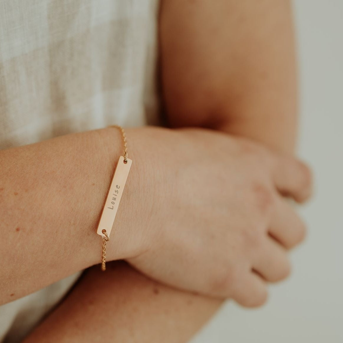 Rose gold bar hot sale bracelet engraved