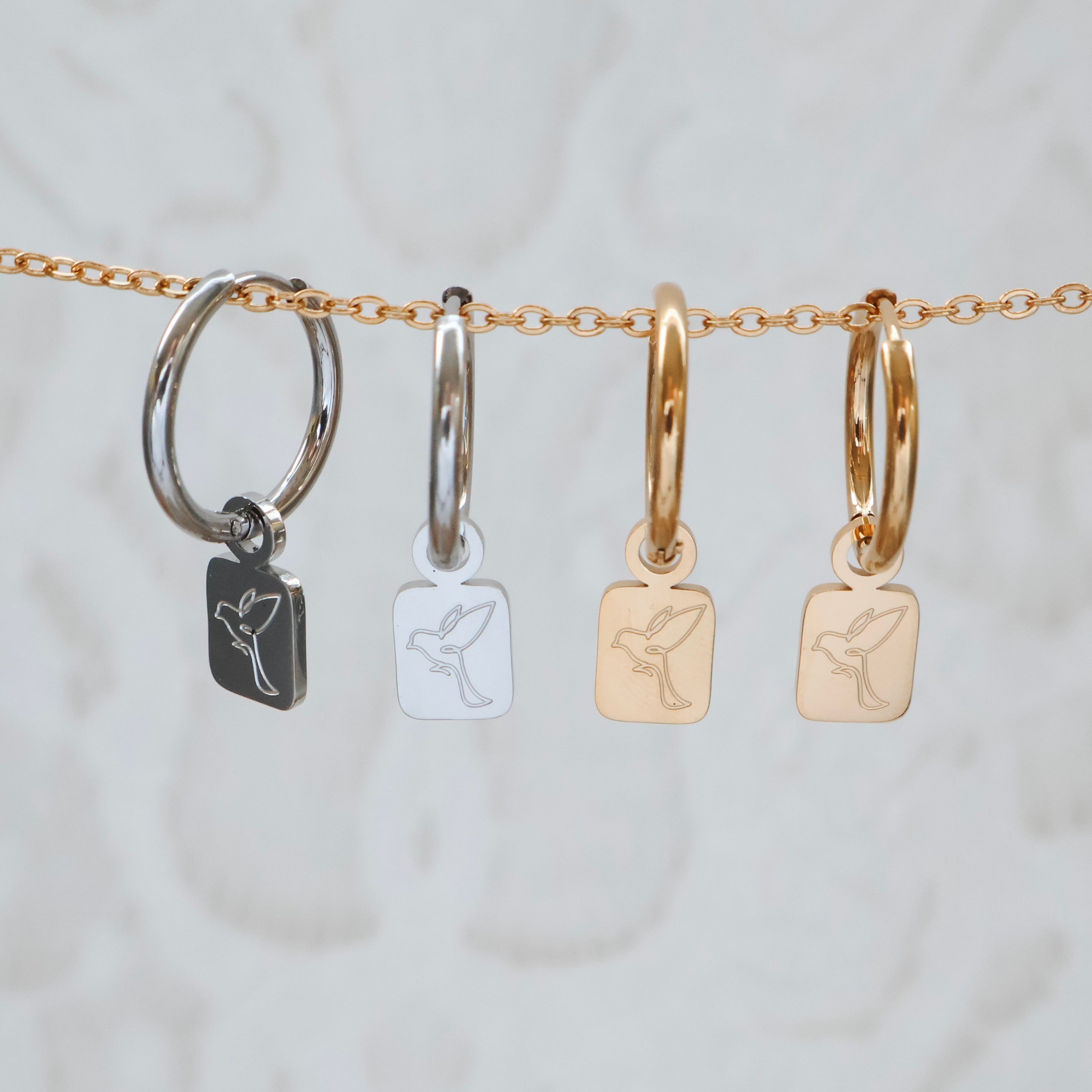 Square Bird Hoop Earrings