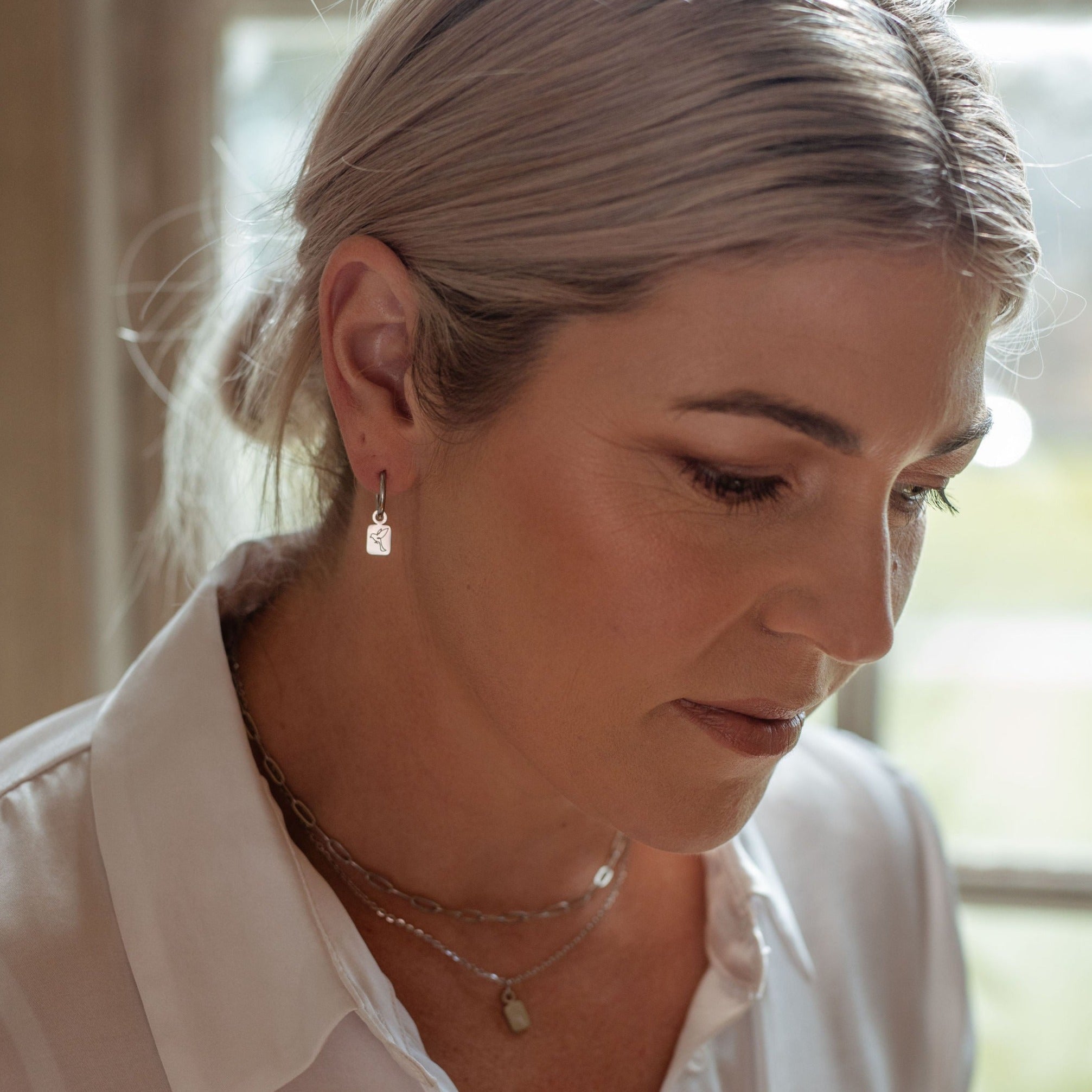 Square Bird Hoop Earrings