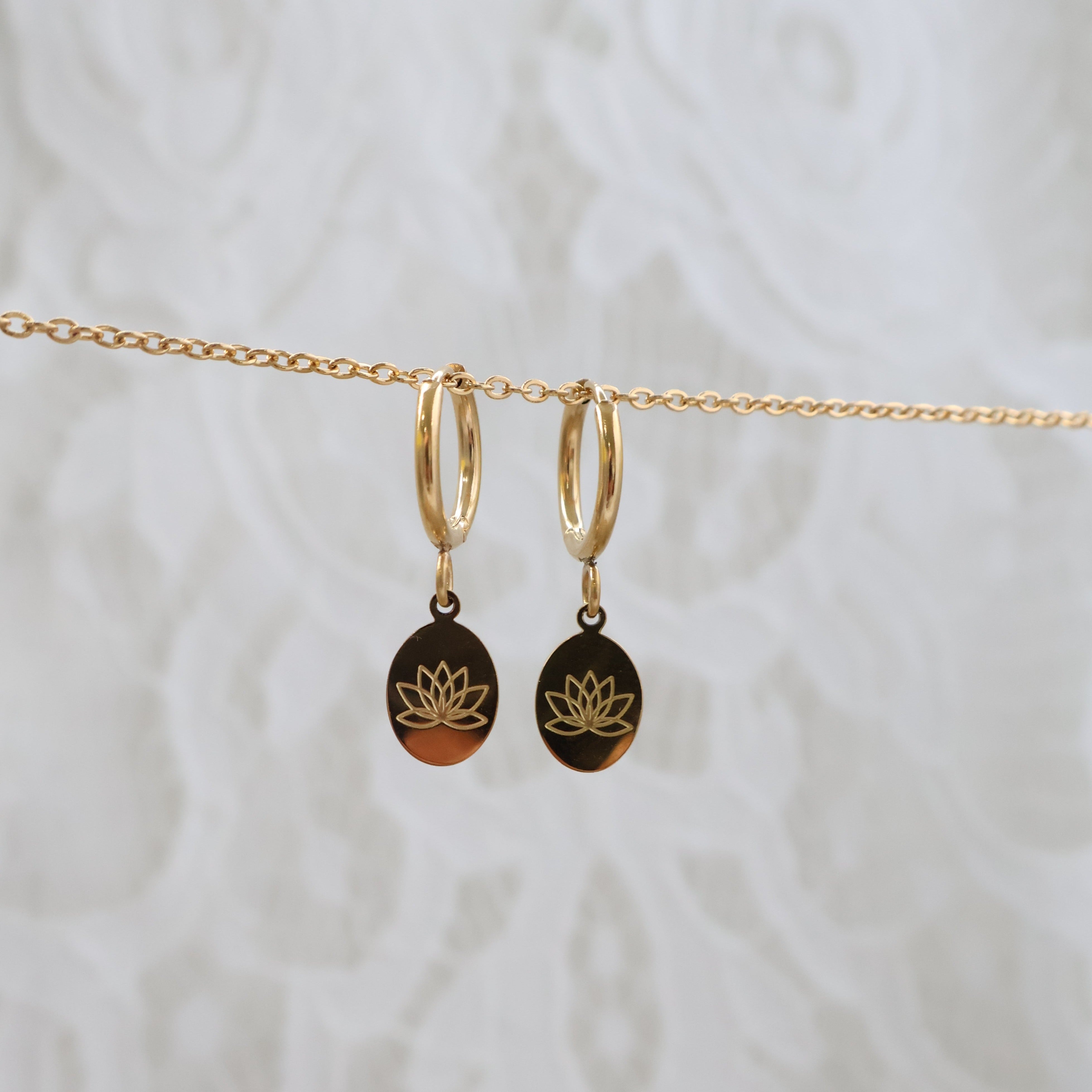 Oval Lotus Hoop Earrings