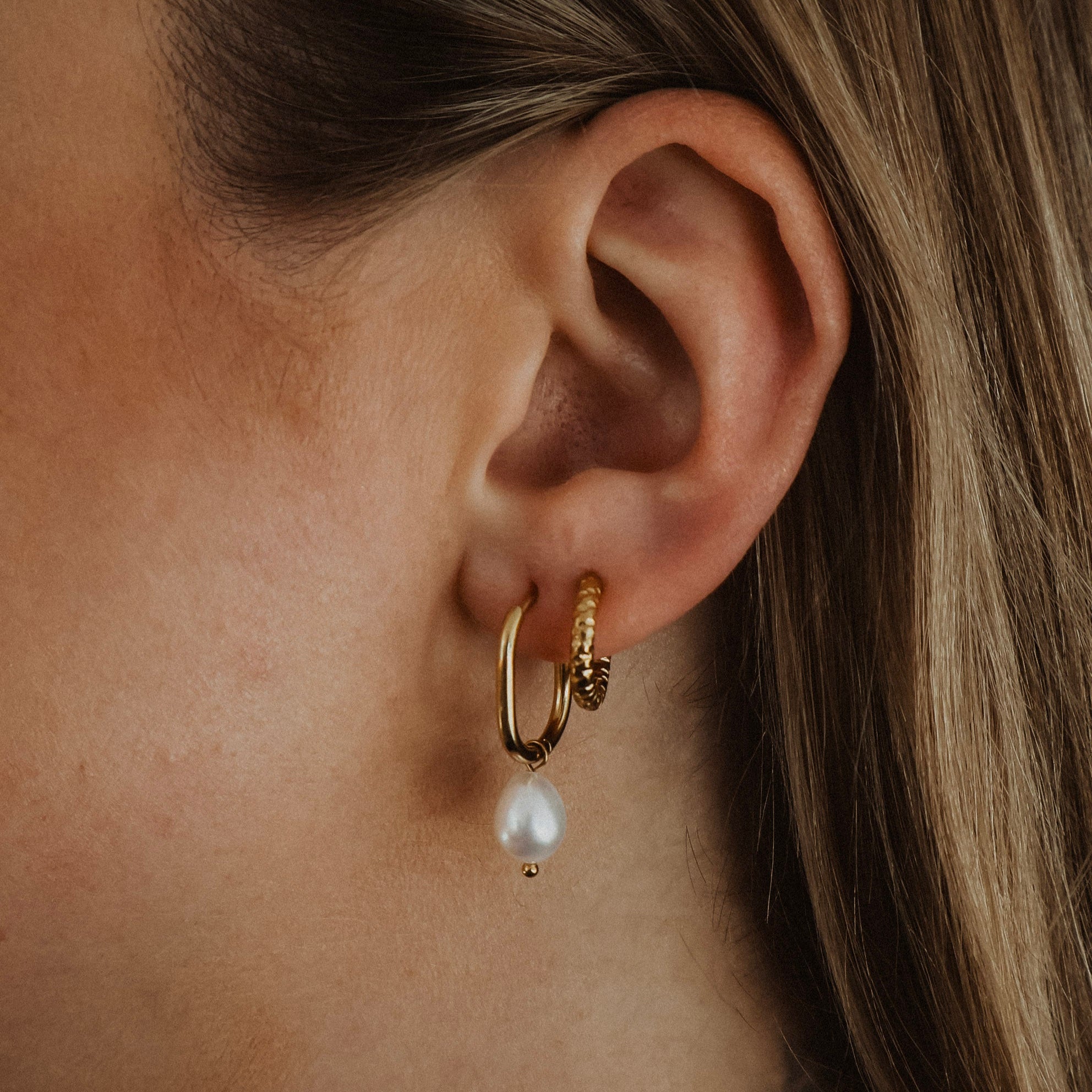 Rectangle Pearl Hoops