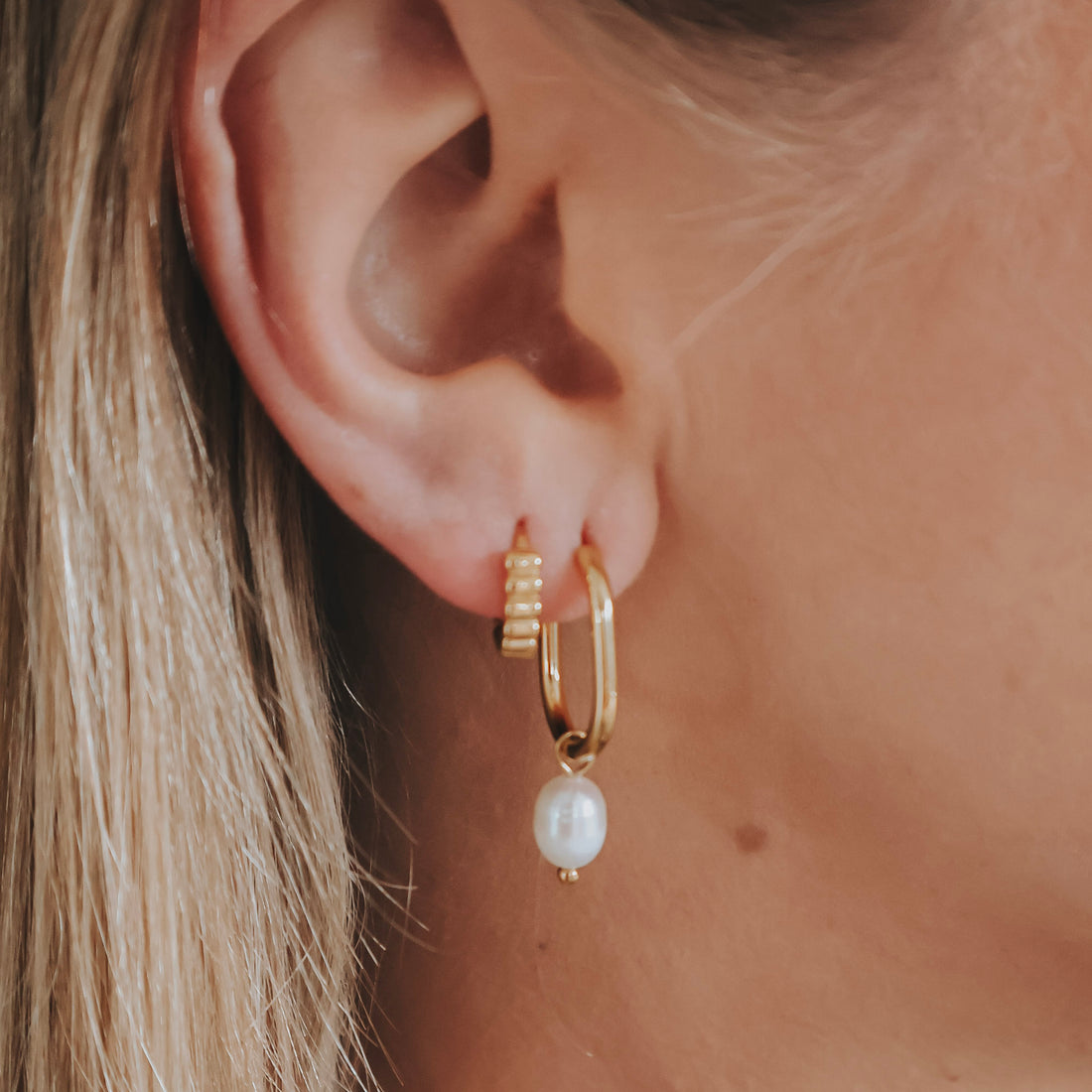 Rectangle Pearl Hoops