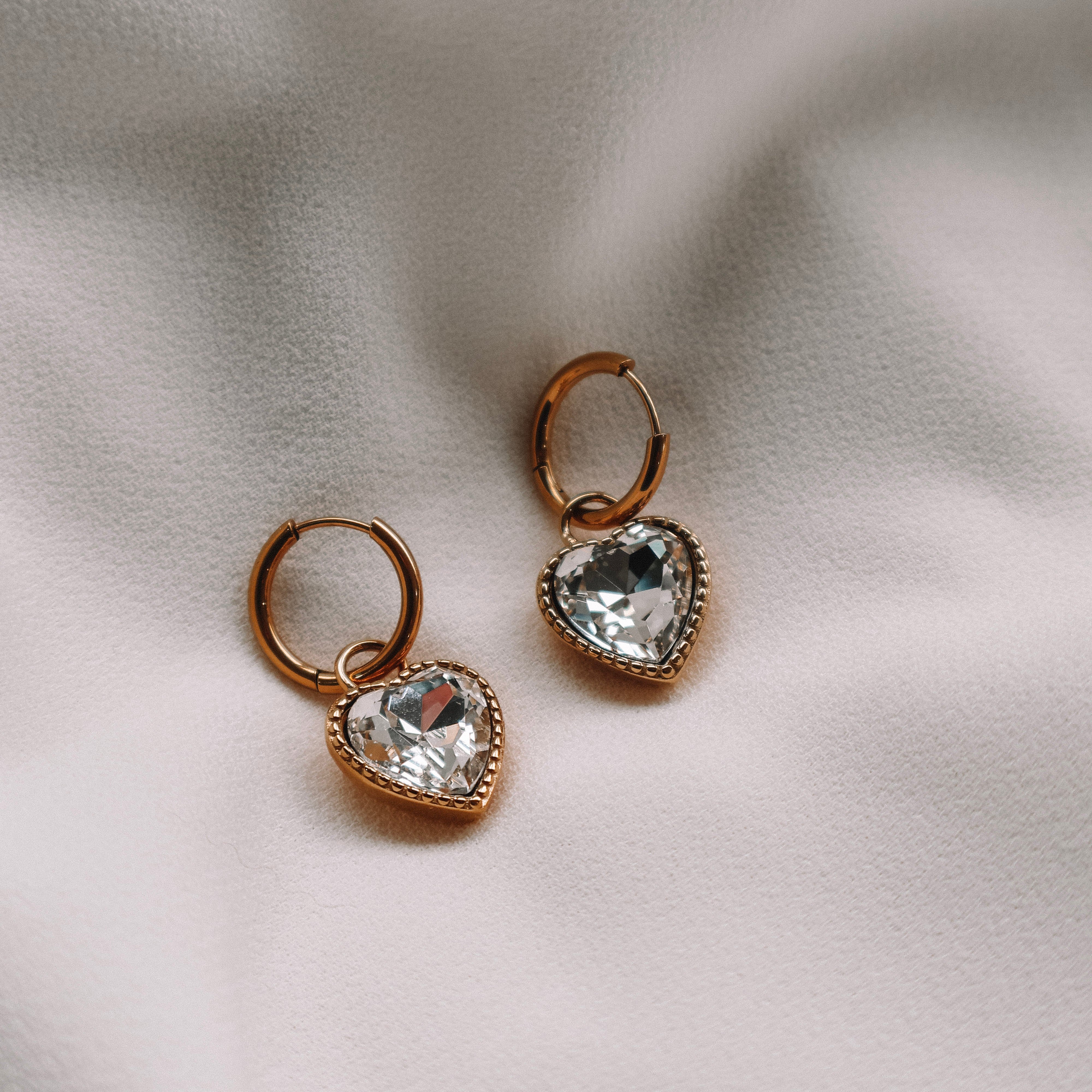 CZ Statement Heart Hoops