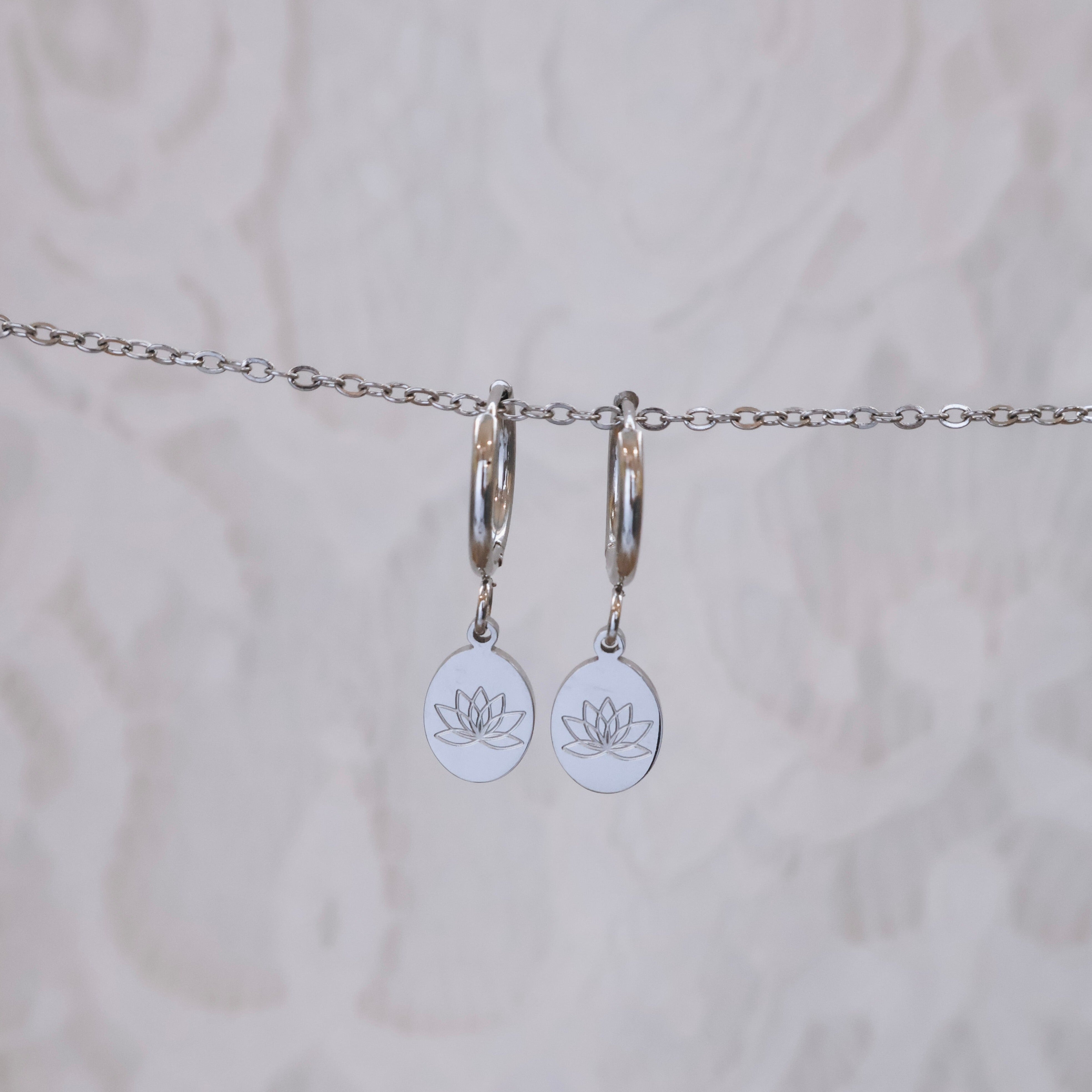 Oval Lotus Hoop Earrings