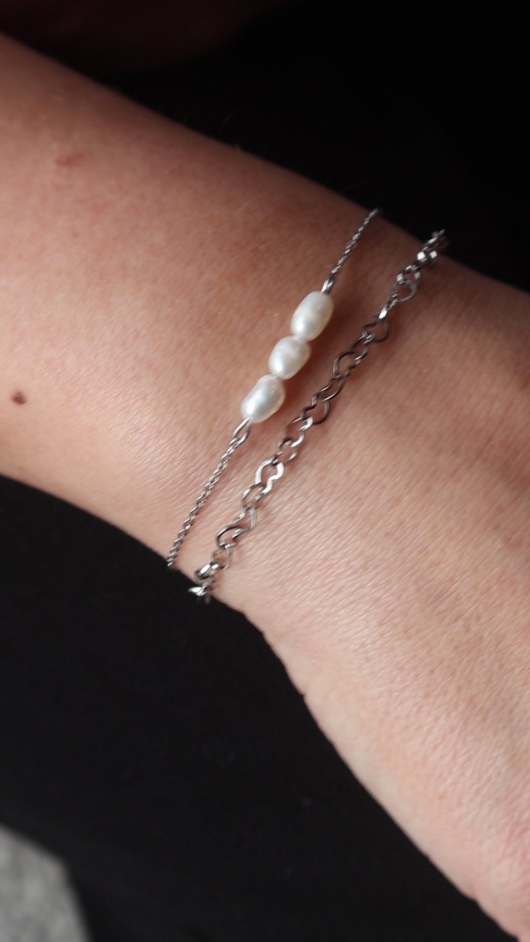 Pearl + Heart Bracelet Duo
