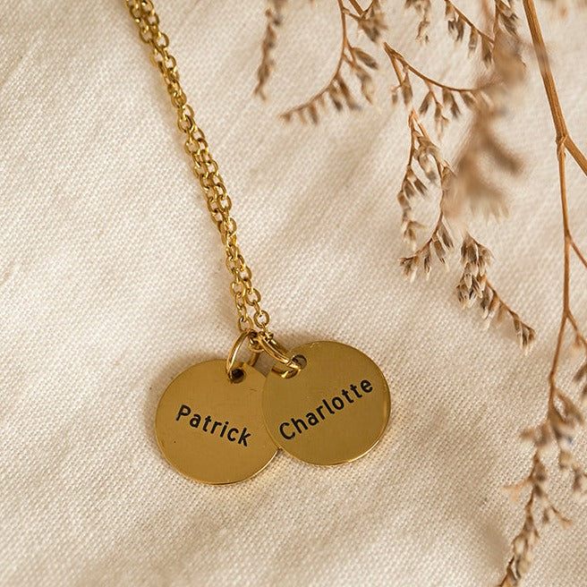 Engraved Discs Necklace with Birthstones | Forever My